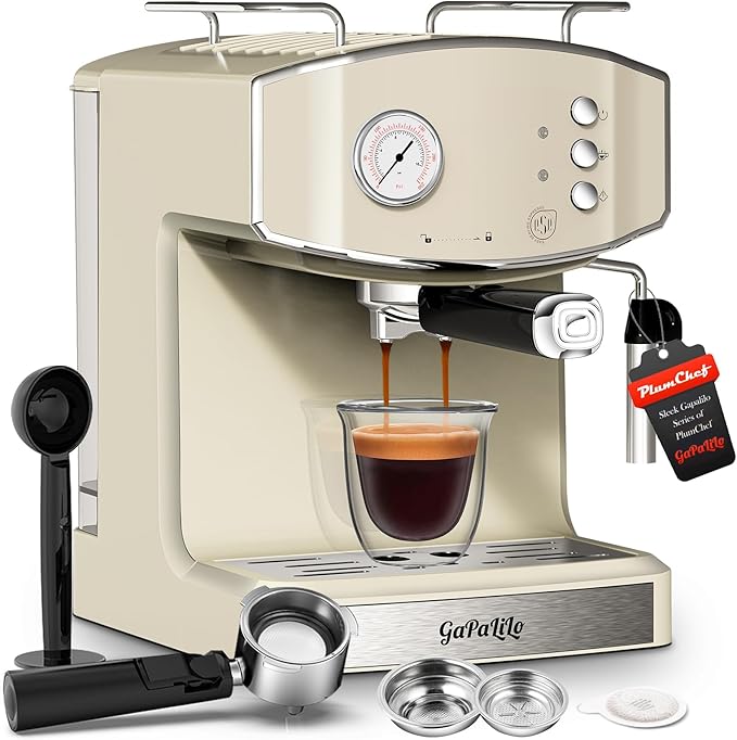 Retro-Style 20 Bar Espresso Machine with Milk Frother, ESE Pod Compatible Coffee Make with Pressure Gauge, 54 oz Food-Grade PP Removable Water Tank, Ideal for Home Barista,Beige