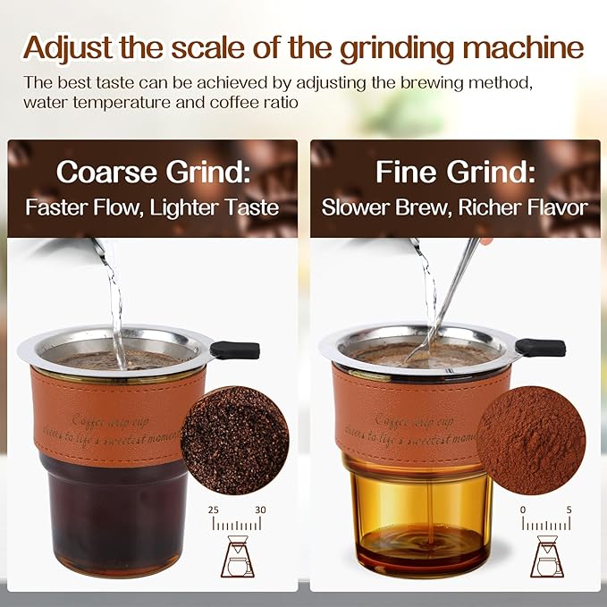 Single Serve Immersion Coffee Maker, Glass Pour Over Coffee Dripper with Reusable Stainless Steel Filter, Manual Coffee Brewer Cup for Home Office Travel-A