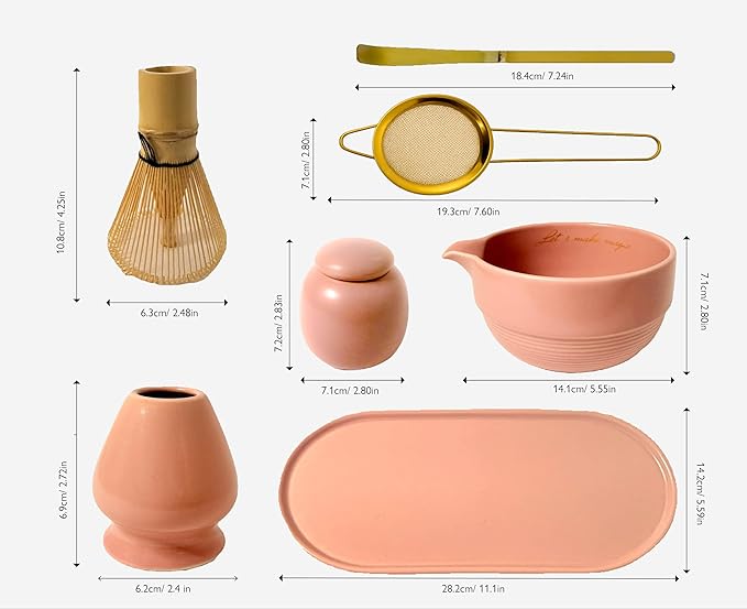 Blush Pink Matcha Set – 7-Piece Ceremonial Matcha Tea Kit with Bowl, Bamboo Whisk & Accessories – Complete Matcha Set for Beginners & Gifts