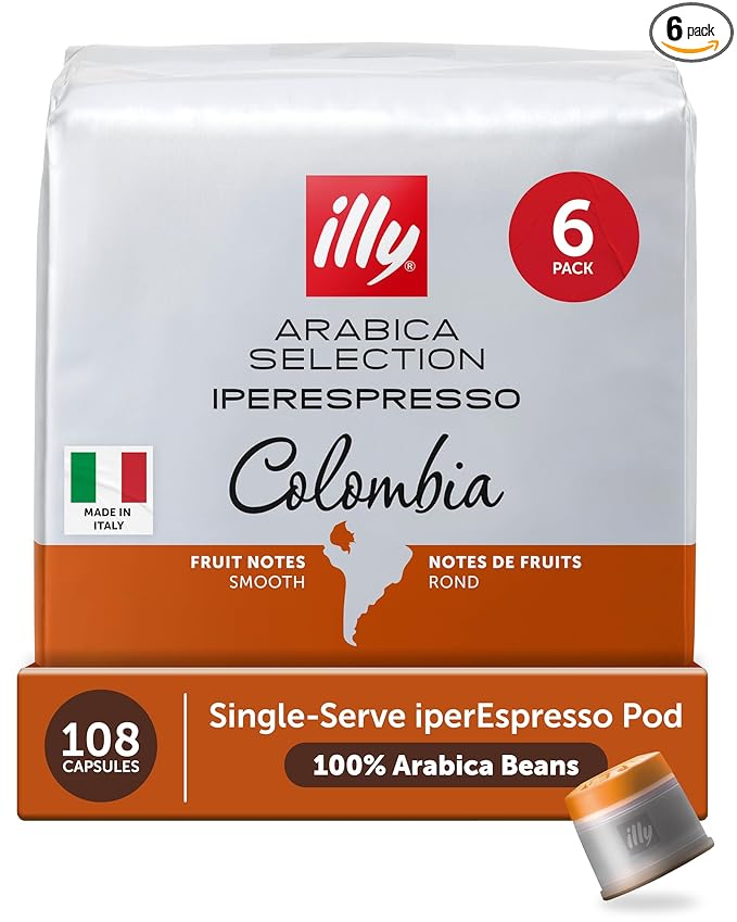 illy Coffee IperEspresso Capsules, Colombia Single Origin Medium Roast Coffee Pods, 100% Arabica, Premium Italian Blend, 18 Count, 6 Pack