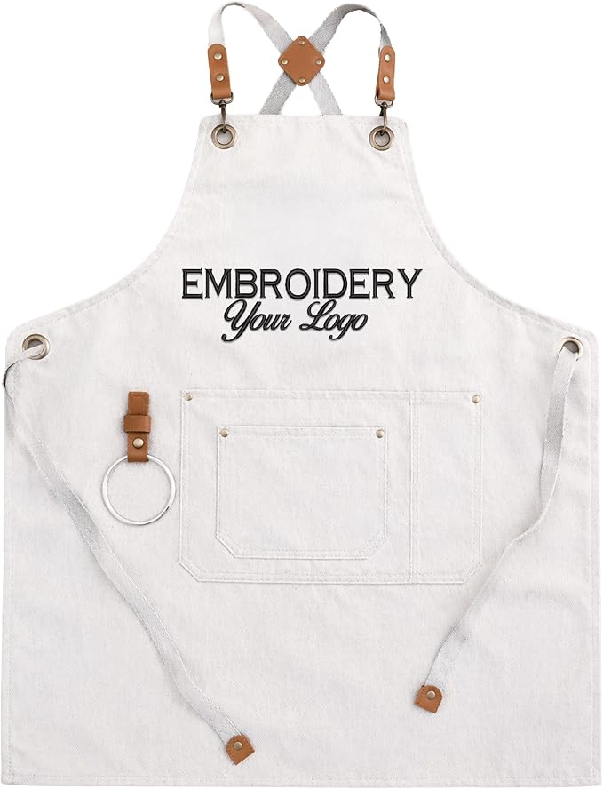 TEEAMORE Custom Design Apron for Men Women Adjustable Crossback Thick Work Apron with Pockets Personalized Canvas by Teeamore