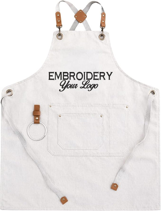 TEEAMORE Custom Design Apron for Men Women Adjustable Crossback Thick Work Apron with Pockets Personalized Canvas by Teeamore