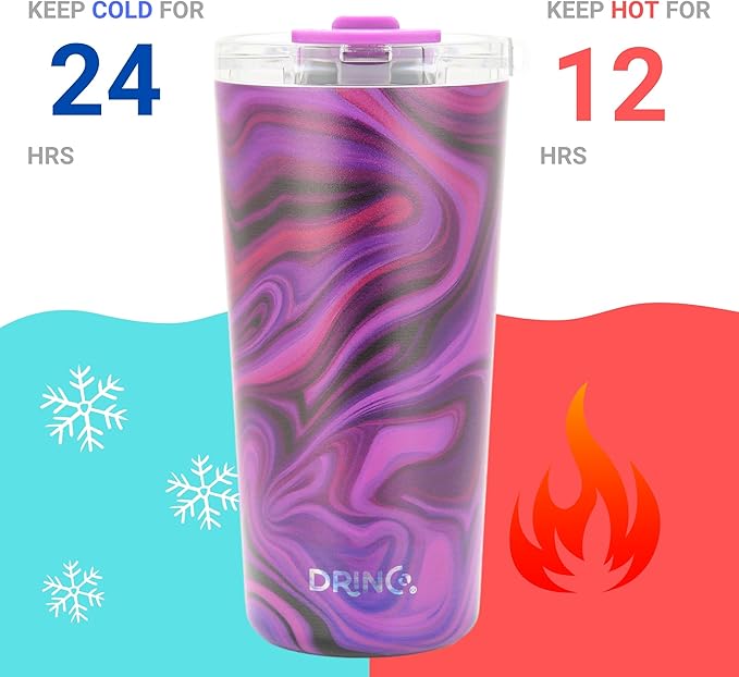 Drinco - 20 oz Stainless Steel Tumbler | Double Walled Vacuum Insulated Mug With Lid, 2 Straws, For Hot & Cold Drinks (20oz Purple Swirl)
