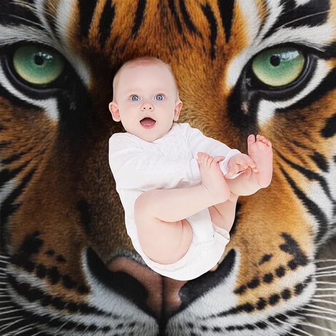 Beautiful Tiger Bamboo Eye Nose Super Soft Throw Blanket, Rustic Whisker Orange Flannel Fleece Decorative Throw for Sofa Couch Bedroom Decor Outdoor Use 50"x60"
