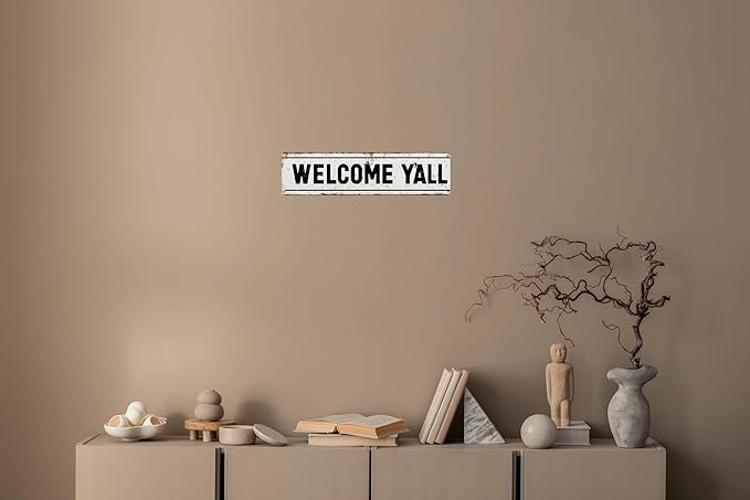 Welcome Y’All Metal Sign 4x16in Southern Style Plaque for Porch Farmhouse Living Room Wall Home Decor Gift
