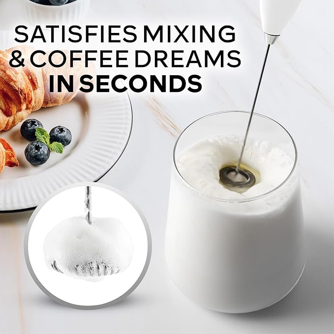 Zulay Kitchen Powerful Milk Frother Wand With 4 AA Duracell Batteries - Ultra Fast Handheld Drink Mixer - Electric Whisk Foam Maker for Coffee, Lattes, Cappuccino, Matcha & Creamer