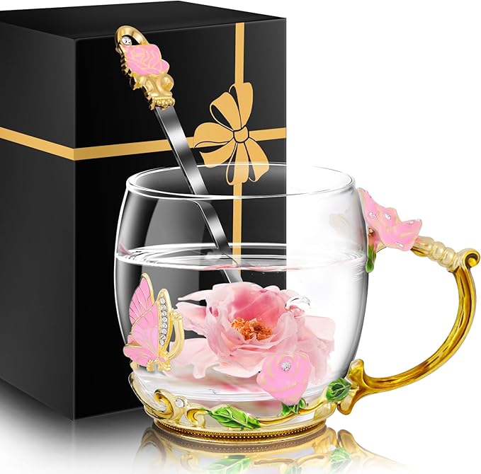 Women Glass Tea Coffee Pretty Cup Cute Mug Tween College Country Girl 18 19 Year Old Birthday Gift Regalos De Cumpleaños Navidad Para Mujer Mama Abuela Mi Novia Maestra 14 Febrero San Valentín Ideas