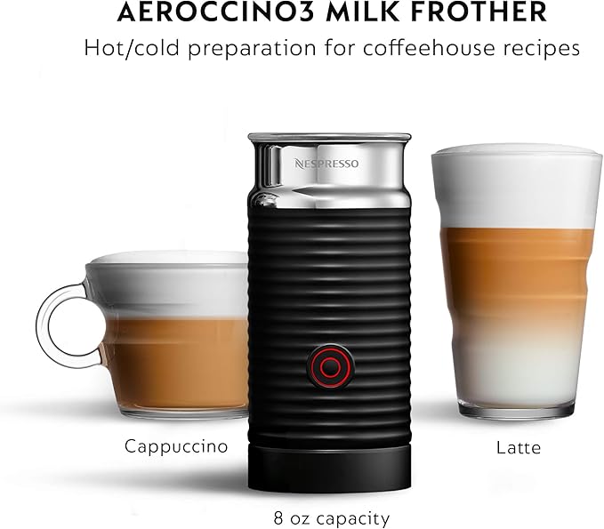 Nespresso VertuoPlus Deluxe Coffee and Espresso Machine Bundle with Aeroccino Milk Frother by De'Longhi, Black