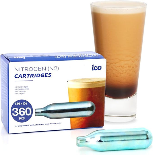 ICO 360pcs Nitrogen Cartridges, N2 Cartridges for Nitro Cold Brew Coffee Maker, 2g Non-threaded Nitro Cartridge for Making Nitro Cold Brew and Nitro Infused Beverages 'NOT FOR WHIPPED CREAM'