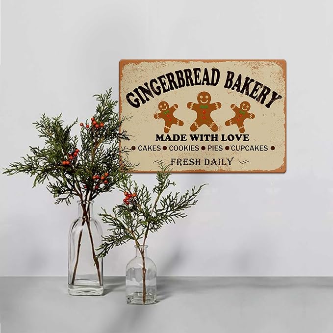 Gingerbread Bakery Made With Love Cakes Cookies Pies Cupcakes Iron Poster Painting Tin Sign Vintage Wall Decor For Home Kitchen Cafe Bar Pub Christmas Decoration Crafts 8X12 Inch - Image 5