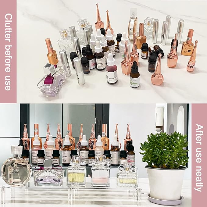 AZEAM 15 3/4 Inch Acrylic Riser Display Shelf,3 Tier Display Riser for Figures Display Stand Large Risers for Display Cupcake Perfume Organizer Cologne Makeup Collection Countertop Desktop Tabletop