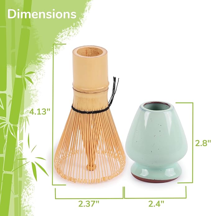 Matcha Tea Bamboo Whisk And Ceramic Rest 2 Piece Set - Light Aqua Holder - 1 Set