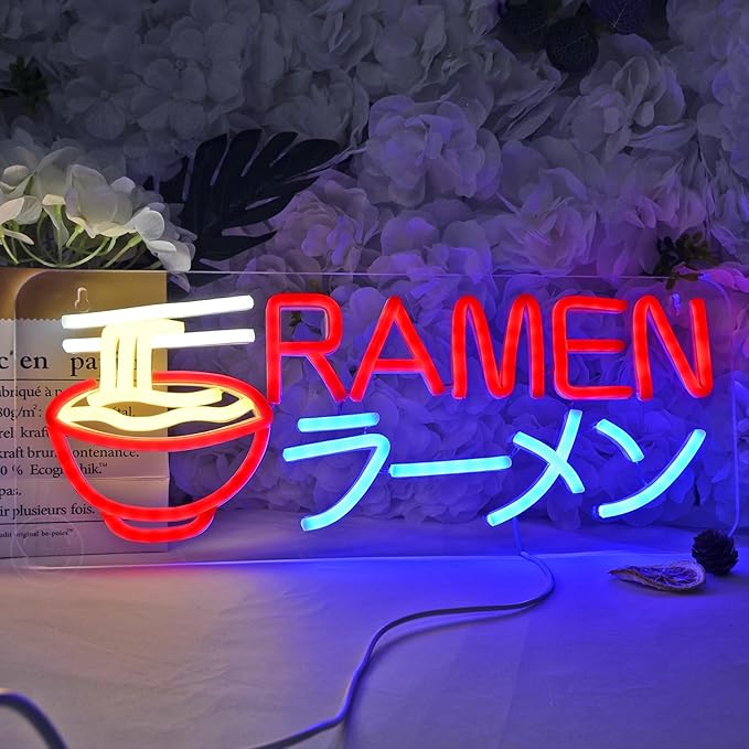Britrio Ramen ラーメン Neon Sign Led Neon Lights for Wall Decor Light Up Noodle Signs Restaurant Home Bar Kitchen Dinning Room Cafe Japanese Noodle Shop Wall Art Decorations 5V USB Powered