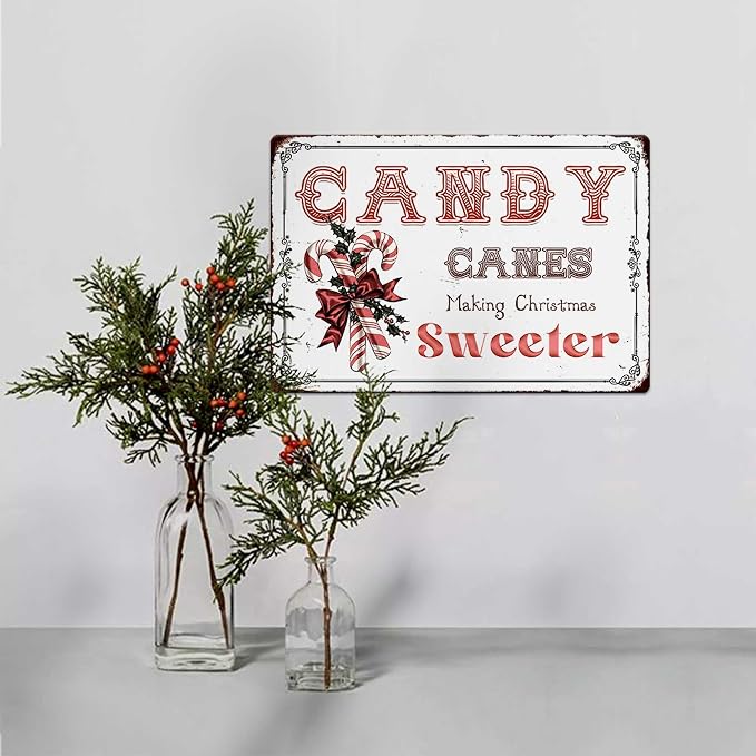 Candy Canes Making Christmas Sweeter Vintage Metal Tin Sign Home Wall Decor For Kitchen Bakery Coffee Bar Farmhouse Restaurants Cafe 8X12 Inch Christmas Decorations - Image 5