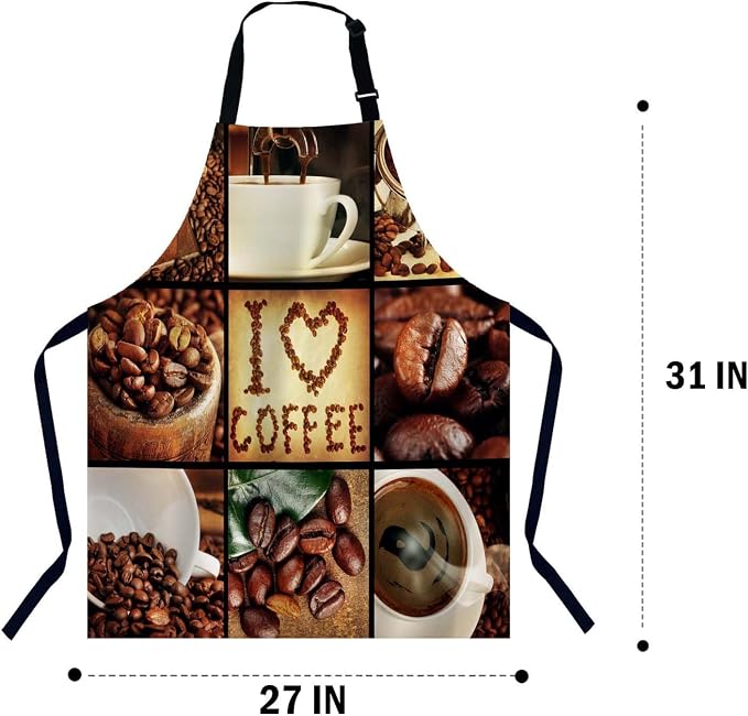 Coffee Concept Collage Apron for Women Men, Adjustable Apron Cooking Kitchen Chef Apron for Home Kitchen, Baking Gardening BBQ, Coffee House, Restaurant - Image 2