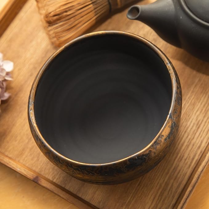 Asayu Japan Matcha Bowl, Handmade in Gifu Japanese Ceramic Chawan, 600ml, Dishwasher Safe for Tea Ceremoney, Green Tea, Pottery - Kogane