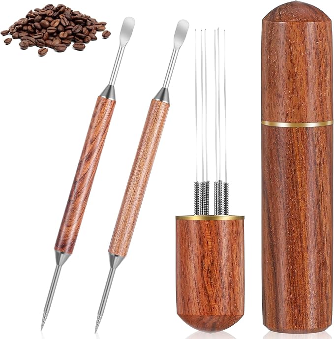 1PCS Espresso Coffee Stirrer, 2PCS Latte Art Pen 6 Needles 0.35mm Espresso Distribution Tools Stainless Steel Coffee Stirring Tool with Wood Handle for Home Cafe Bar Gift by Unknown
