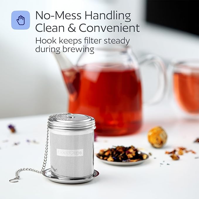 Stainless Steel Tea Infuser for Loose Leaf Tea, Medium (2.05” Diameter x 2.95” Height) – Extra Fine Mesh Strainer with Chain Hook & Lid, Reusable Tea Steeper for Mugs, Cups & Teapots