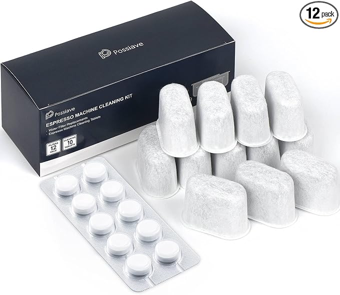 possiave 12-Pack Charcoal Water Filters and 10-pack Cleaning Tablets for Breville Espresso Machines, Breville Cleaning kit - Espresso Accessories by Possiave