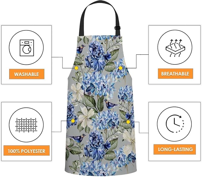 Watercolor Flowers Waterproof Apron Kitchen Chef Aprons Bibs for Grooming Cooking Baking Painting Gardening - Image 4