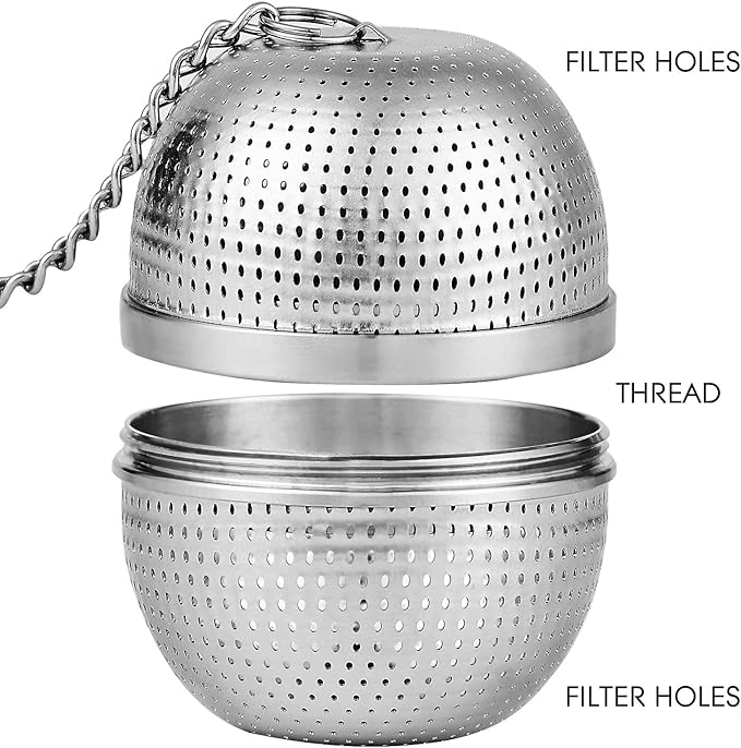 Tea Infuser Ball,Tea Strainer Ball for Loose Leaf Tea, Spice Infuser Stainless Steel Mesh, Fine Threaded Connection, 4.3 inch Chain with Drip Tray