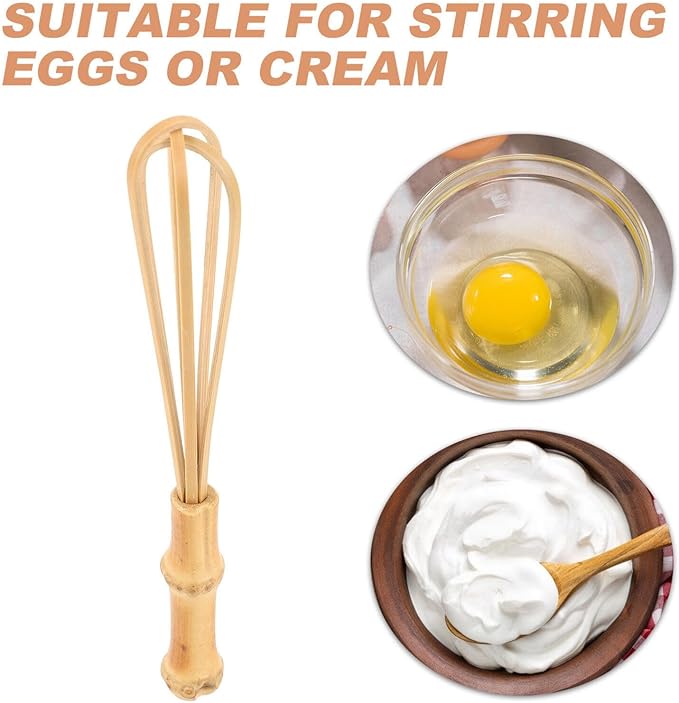 Cabilock Bamboo Whisk-5.7" Kitchen Whisk Balloon Whisk Manual Mixer Milk Beating Stick for Cooking, Stirring, Beating and Blending