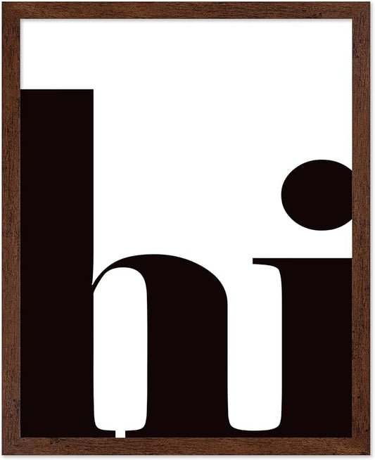 Poster Master Vintage Minimalist Poster - Retro Typography Print - Hi, Greeting, Plain, Modern, Simple - Gift for Artist, Friend - Wall Decor for Living Room, Office, Dorm, 8x10 Brown Framed