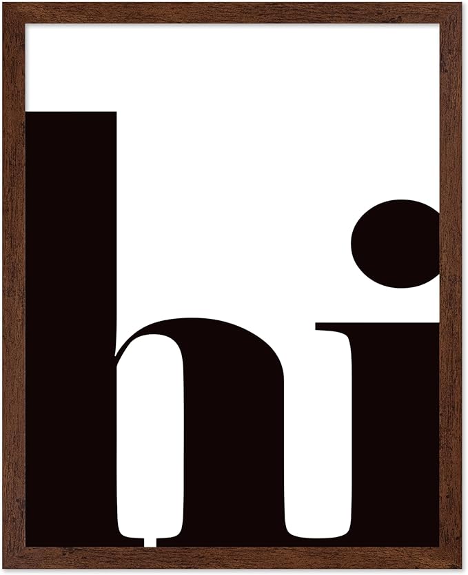 Poster Master Vintage Minimalist Poster - Retro Typography Print - Hi, Greeting, Plain, Modern, Simple - Gift for Artist, Friend - Wall Decor for Living Room, Office, Dorm, 16x20 Brown Framed