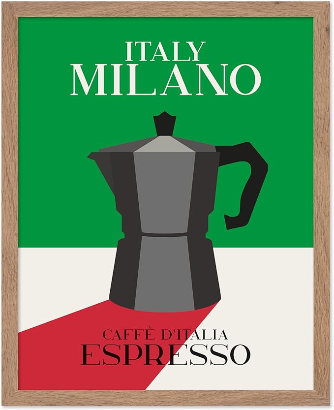 Poster Master Moka Pot Print - Espresso Poster - Italian Coffee Art - Great Gift for Barista, Coffee Lovers, Café Owner - Perfect Wall Decor for Dining Room, Kitchen - 8x10 Beige Framed