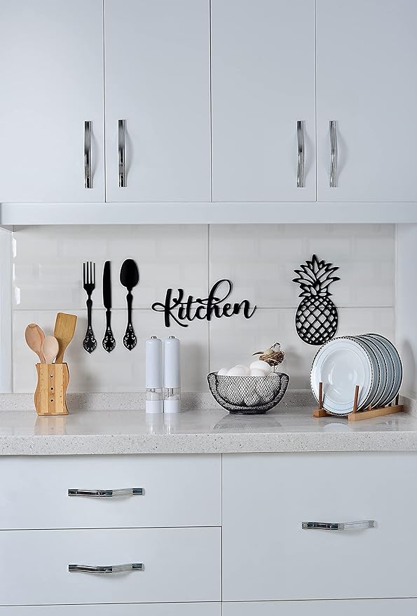 4eN Kitchen Wall Sign – Modern MDF Wooden Wall Decor for Kitchen & Dining Area – Minimalist Farmhouse Kitchen Decoration-5 Pieces