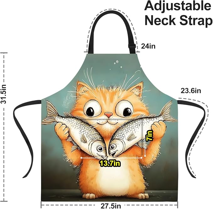 Funny Cat Apron with 2 Pockets Waterproof for Men Women Kitchen Garden Decor - Image 2