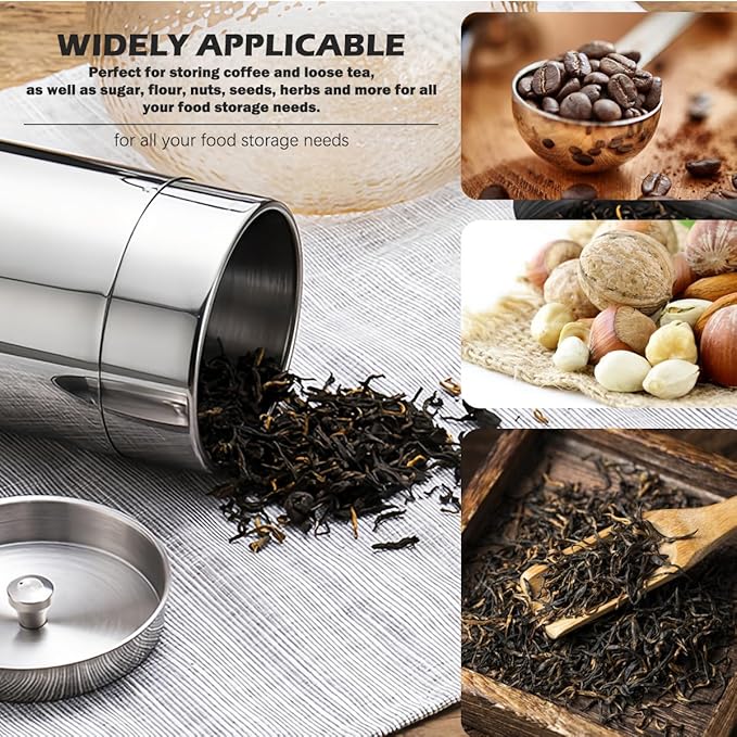 Tea Tin Canister, Storage Cup, Stainless Steel Storage Container with Airtight Double Lids, Kitchen Cup for Tea Coffee Sugar Seasoning Storage (Small)