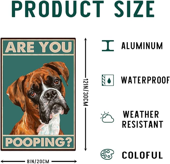 Dog Metal Signs Boxer Are You Pooping Funny Tin Sign Vintage Wall Decor for Bathroom Toilet Restroom Yard 8×12 Inches - Image 2