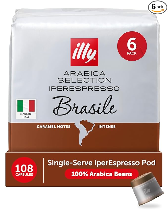 illy Coffee IperEspresso Capsules, Brasile Single Origin Medium Roast Coffee Pods, 100% Arabica, Premium Italian Blend, 18 Count, 6 Pack