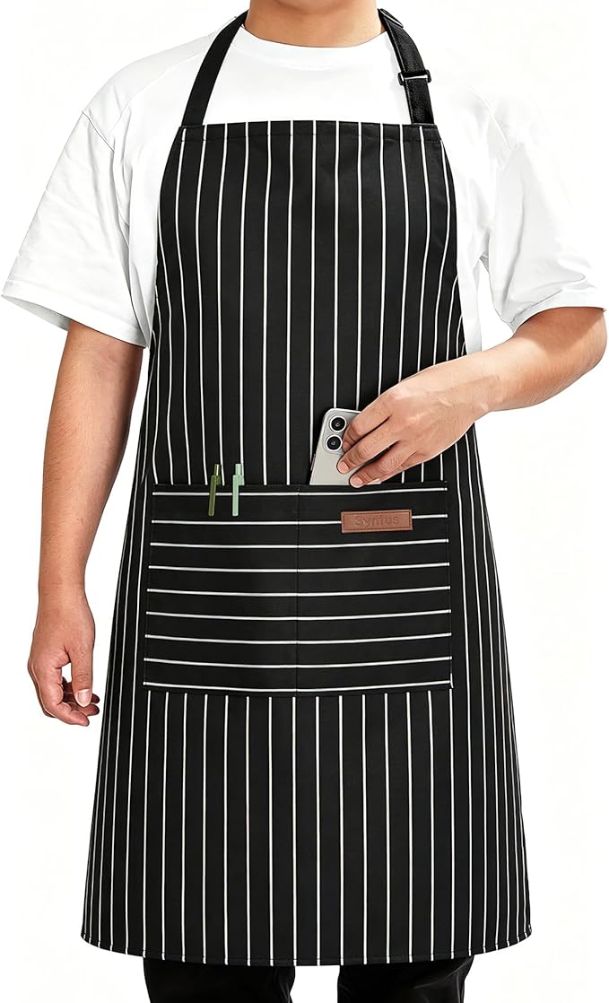 Syntus Chef Apron for Men Women with Pockets, Thick Grilling BBQ Apron | Machine Washable, Thick & Soft, Full Coverage, Adjustable Strap, Long Ties, 2 Pockets, Multi-Purpose, BBQ, Gift by Syntus