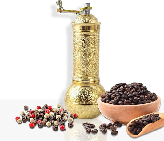 Decorative Handmade Coffee Grinder, Refillable Turkish Pepper Mill, Manual Coffee Mill with Handle, Coffee Grinder Metal with Hand Crank 18 cm-7.1 inch