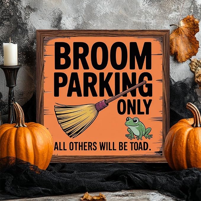 Vintage Halloween Broom Parking Only All Others Will Be Toad Wooden Sign, With Frame Witch Plaque Sign for Home Patio, Cafe, Porch Halloween Decor 7.87x7.87 Inch - Image 2