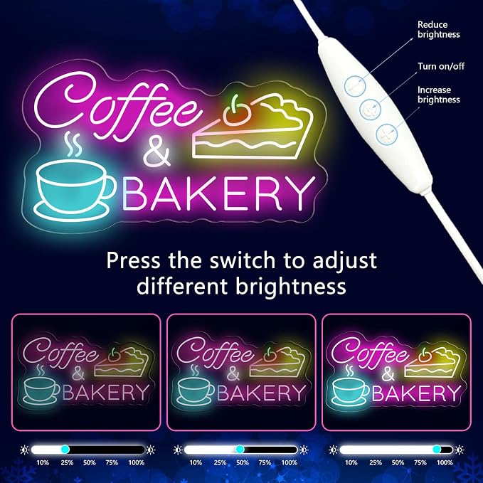 Coffee & Bakery Neon Sign Large Open Cake Bakery And Coffee Shop Led Sign for Wall Decor Neon Business Wall Art Light for Front Door/Wall Decoration - Image 6