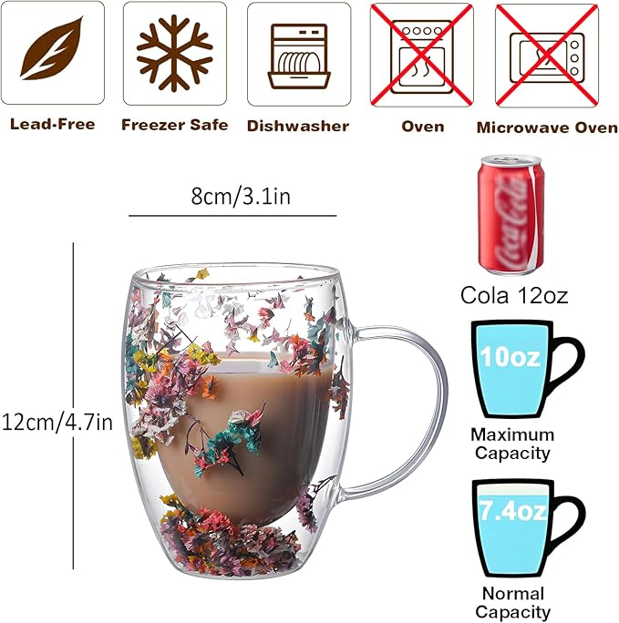 Double Wall Coffee Mugs Set of 2 Insulated Glass Cup Set Newly Wed Engagement Anniversary His and Hers Christmas Gifts for Couples