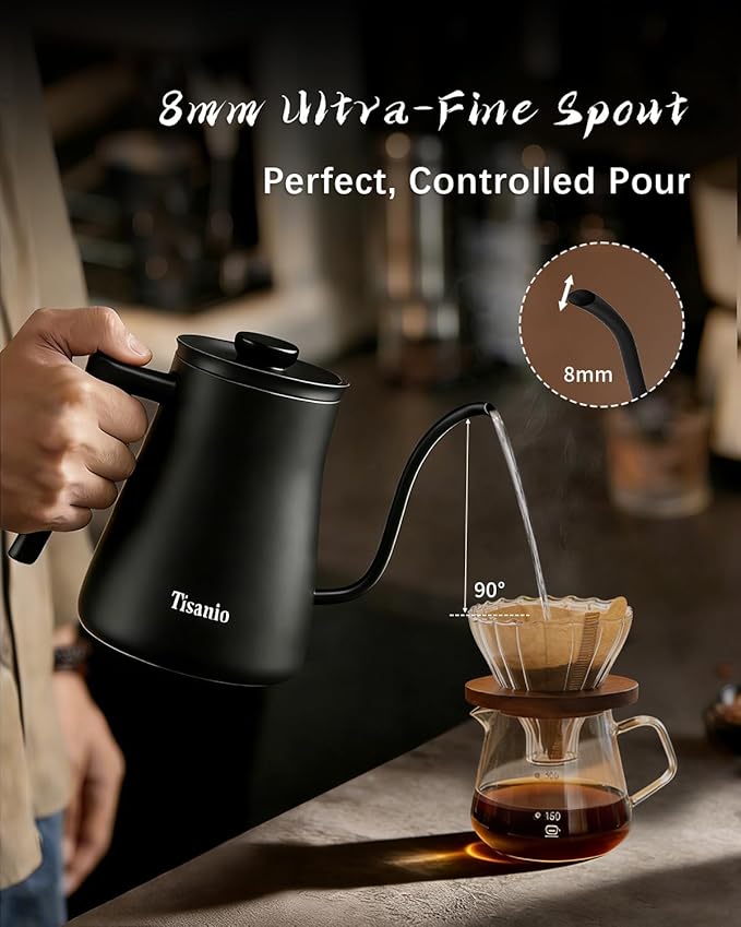 Gooseneck Electric Kettle for Pour Over Coffee, ±1°F Temperature Control, Smart Heating, 304 Stainless Steel, Fast Boil & 2-Hour Keep Warm, 0.9L,Black