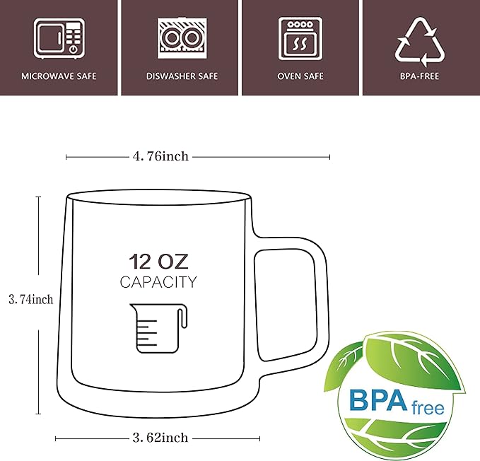 CNGLASS 12oz Glass Coffee Mugs,Double Wall Insulated Glass Cups with Handle,Clear Espresso Mugs for Latte,Cappuccino,Tea Bag,Set of 2
