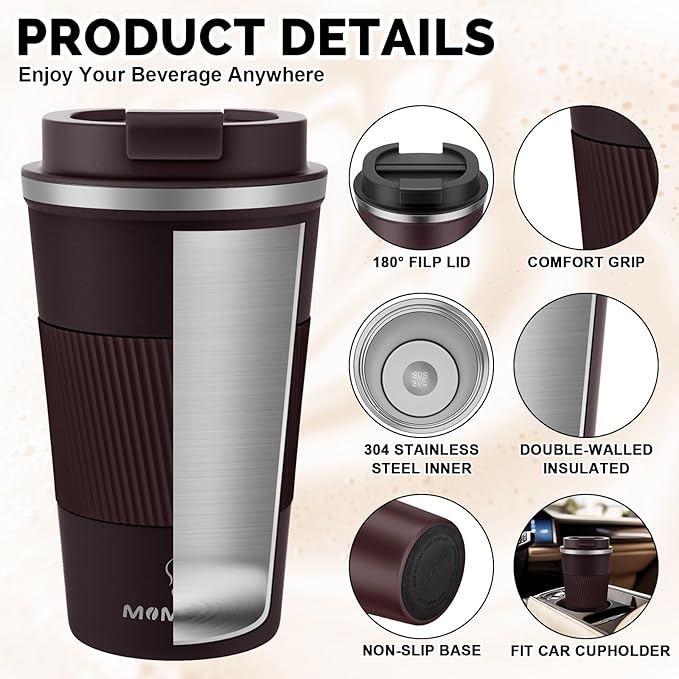 MOMSIV 17oz Travel Mug, Insulated Coffee Cup with Leakproof Lid, Vacuum Stainless Steel Double Walled Reusable Tumbler for Hot and Cold Water Coffee and Tea In Travel and Car