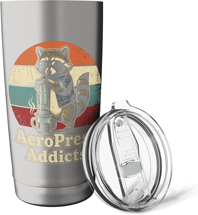 Retro Raccoon Coffee Lover Shirts AeroPress Addicts Stainless Steel Insulated Tumbler