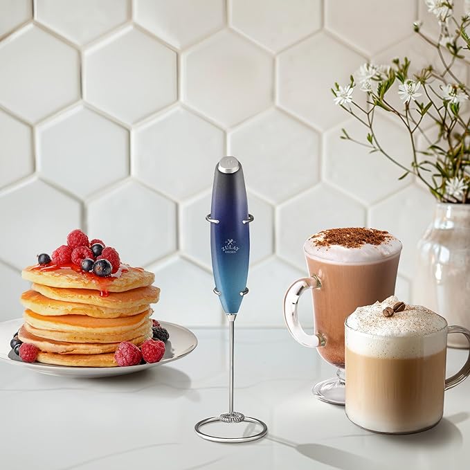 Zulay Kitchen Powerful Milk Frother Wand With 4 AA Duracell Batteries - Ultra Fast Handheld Drink Mixer - Electric Whisk Foam Maker for Coffee, Lattes, Cappuccino, Matcha & Creamer