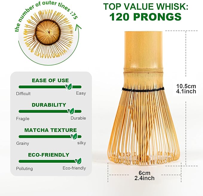 Matcha Whisk - Bamboo Whisk Handcrafted Traditional Japanese Chasen 120-Prong Stirrer Wisk Mixer for Matcha Powder Ceremonial Authentic Tea Preparation