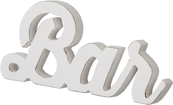 Rustic Coffee Bar Signs for Home Bar Wall 9 Inch, Distressed White Bar Decorations, Cool Man Cave Things, Farmhouse Wooden Small Letters Accessories for Christmas Kitchen Shelf Tabletop
