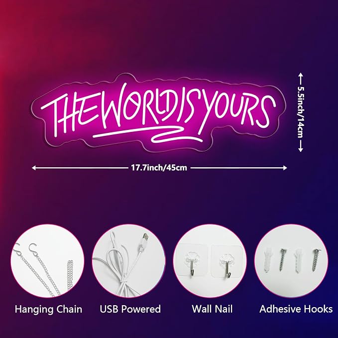 The World is Yours Neon Sign Dimmable World Yours LED Sign for Wall Decor USB Powered Neon Light for Man Cave Home Bar Bistro Club Cafe Wedding Game Room Birthday Gift Graduation Party - Image 6