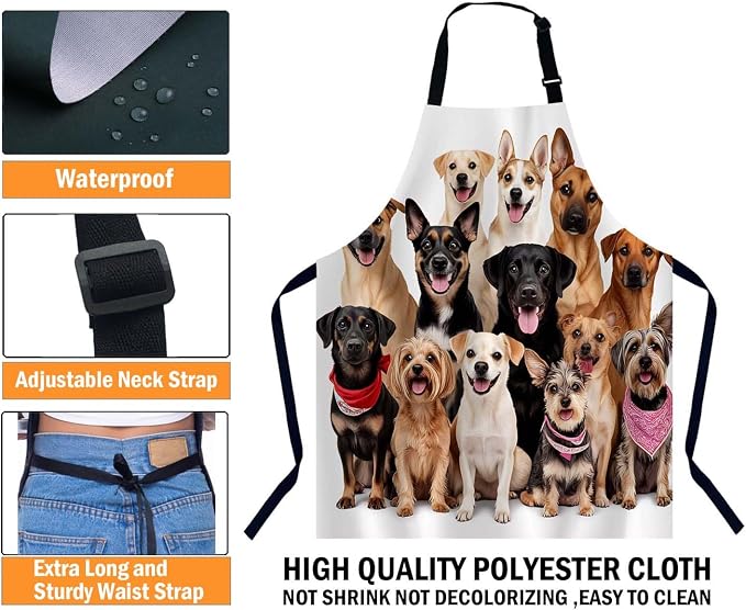 Group of Cute Dogs Apron for Women Men, Adjustable Apron Cooking Kitchen Chef Apron for Home Kitchen, Baking Gardening BBQ, Coffee House, Restaurant - Image 3