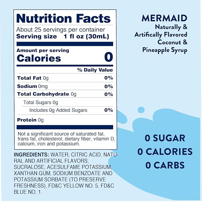 Jordan's Skinny Mixes Sugar Free Syrup, Mermaid Flavor, Fruit Flavored Water Enhancer, Drink Mix for Iced Tea, Lemonade, Drinks, Low Calorie Water Flavoring, Dairy & Gluten Free, Kosher, 25.4 Fl Oz, 2 Pack - Image 2