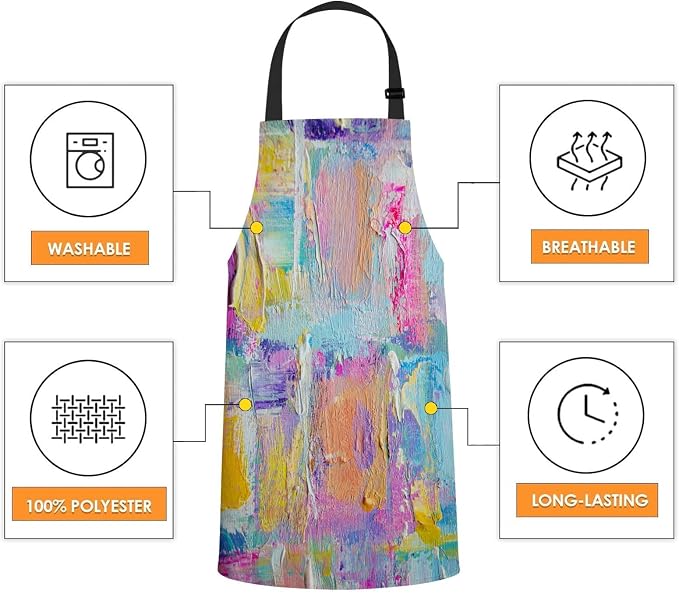 Oil paints cover Abstract print Multicolor Apron Adjustable Neck Bib Apron for Men Women,Suitable for Kitchen Cooking Waitress Chef Apron - Image 4